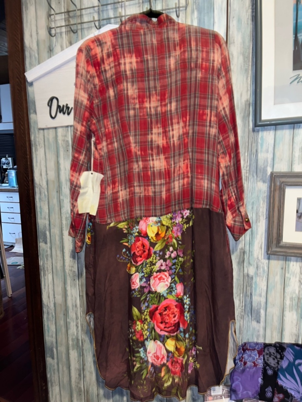 Aratta Medium Floral Scarlet Plaid Long Tunic in Coral Pink - Picture 8 of 11